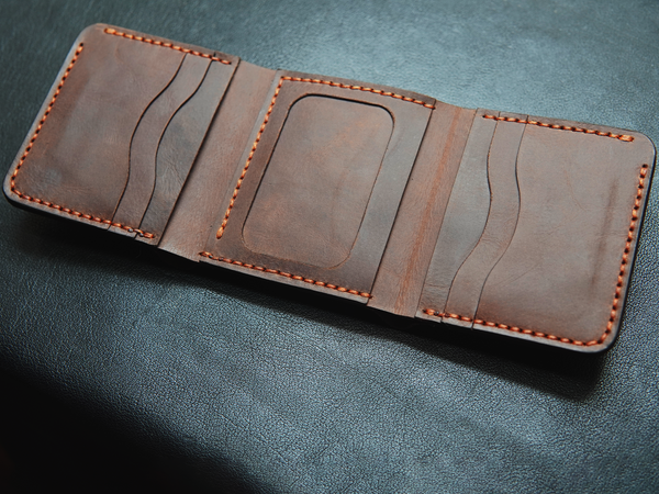 Handmade leather cargo trifold wallet
