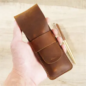 Stationery Stationery Storage Pen Case, Pen Case, Popular, Genuine Leather, Pencil Case, Slim, Stylish, Leather, Sleeve Cover, Pencil Pouch, Stationery Bag, Portable Fashion Leather Pen Case, Genuine
