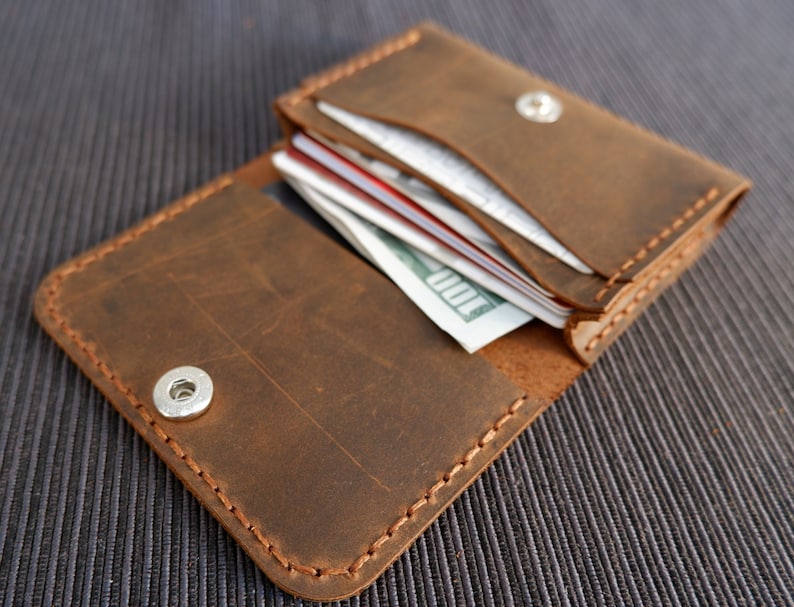 Crazy Horse Leather Card Holder, Snap Wallet, card holder - Image 2