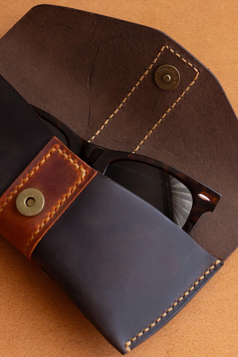 Leather Glasses Case Protective Eyeglass Holder brown color - Image 3