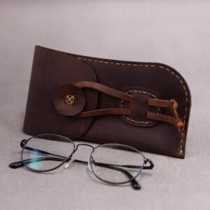 Handmade Leather Sunglass Case: Slim Brown Eyeglass Holder
