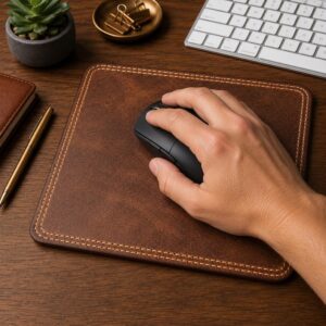 Handmade Leather Mousepad, Crazy Horse Leather, Hand Stitched, Desk Accessory, Rustic Office Decor, Full Grain Leather Mousepad