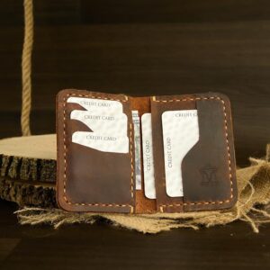 Handmade Slim Leather Wallet with 5+ Card Slots and Currency Pocket