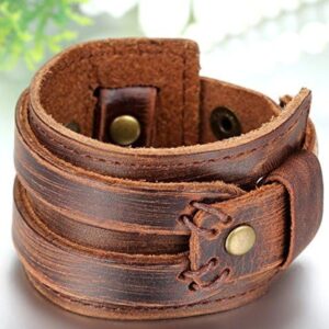 Punk Style Men's Wide Leather Bracelets Cuff Bracelet 23.5cm Brown
