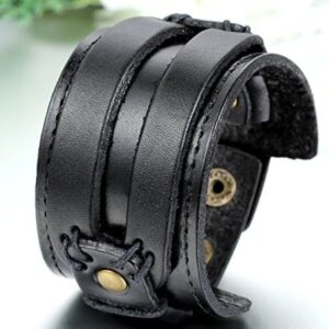 Punk Style Men's Wide Leather Bracelets Cuff Bracelet 23.5cm, Black