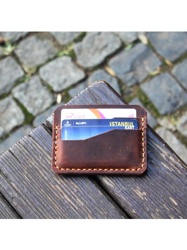 Full grain leather card holder in minimalist style, handmade in original leather. - Image 7