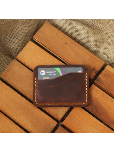 Full grain leather card holder in minimalist style, handmade in original leather. - Image 6