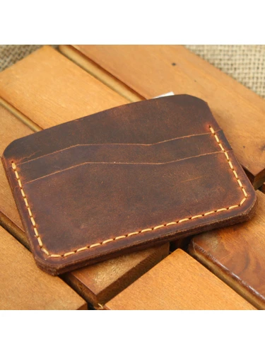 Full grain leather card holder in minimalist style, handmade in original leather. - Image 5