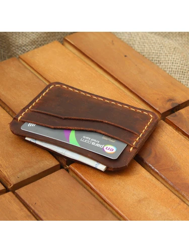 Full grain leather card holder in minimalist style, handmade in original leather. - Image 4