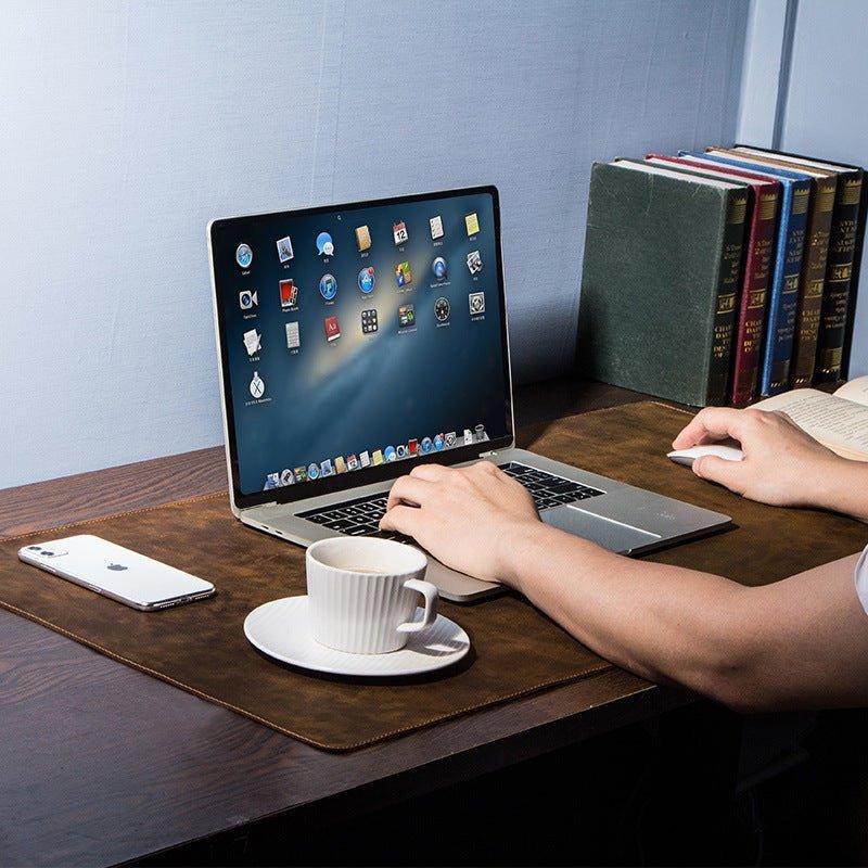 Genuine Leather Extended Desk Pad 35". leather desk mat in brown color leather table mat - Image 3