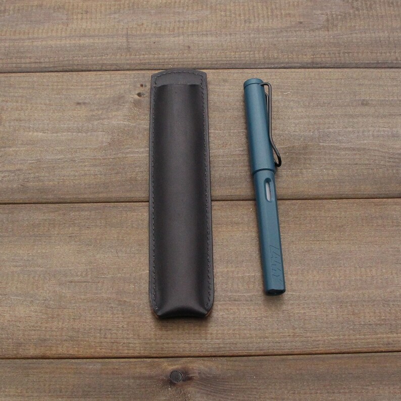 Pencil Case,Leather Pen Case,Black leather Pen Pouch,Pen Cover,Pen Holder,Leather pen sleeve,Pen Case, Anniversary Gift. - Image 2