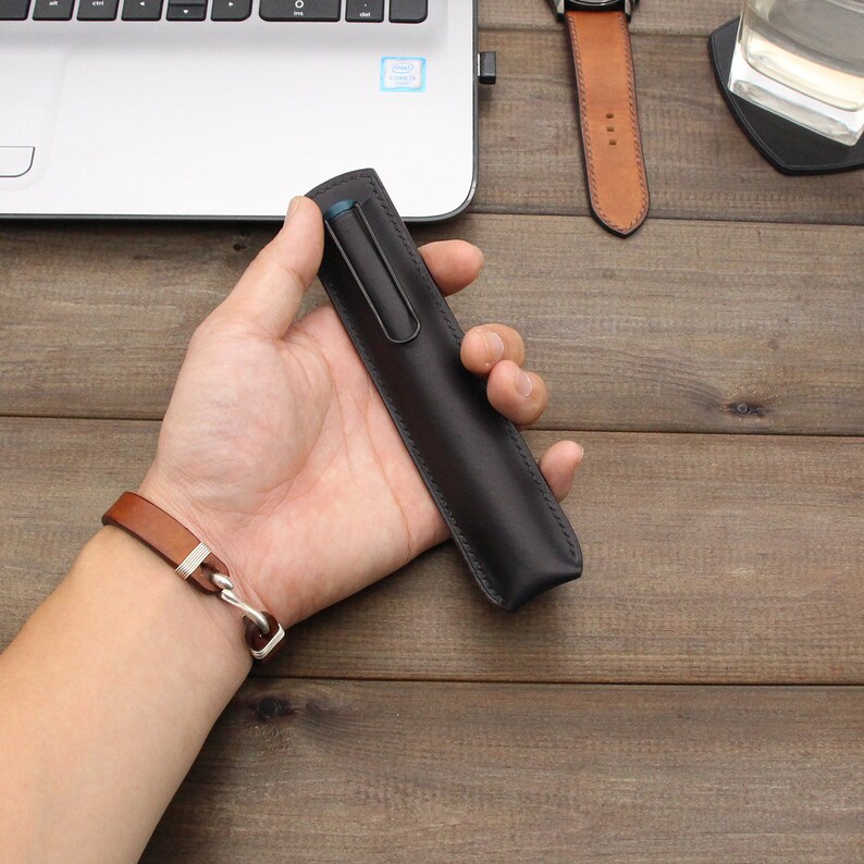 Pencil Case,Leather Pen Case,Black leather Pen Pouch,Pen Cover,Pen Holder,Leather pen sleeve,Pen Case, Anniversary Gift.