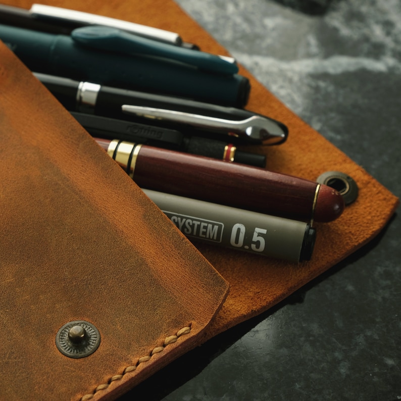 Genuine Leather Pencils and pen Case, Leather pencil holder, Fountain Pen Holder, Gift for coworkers - Image 5