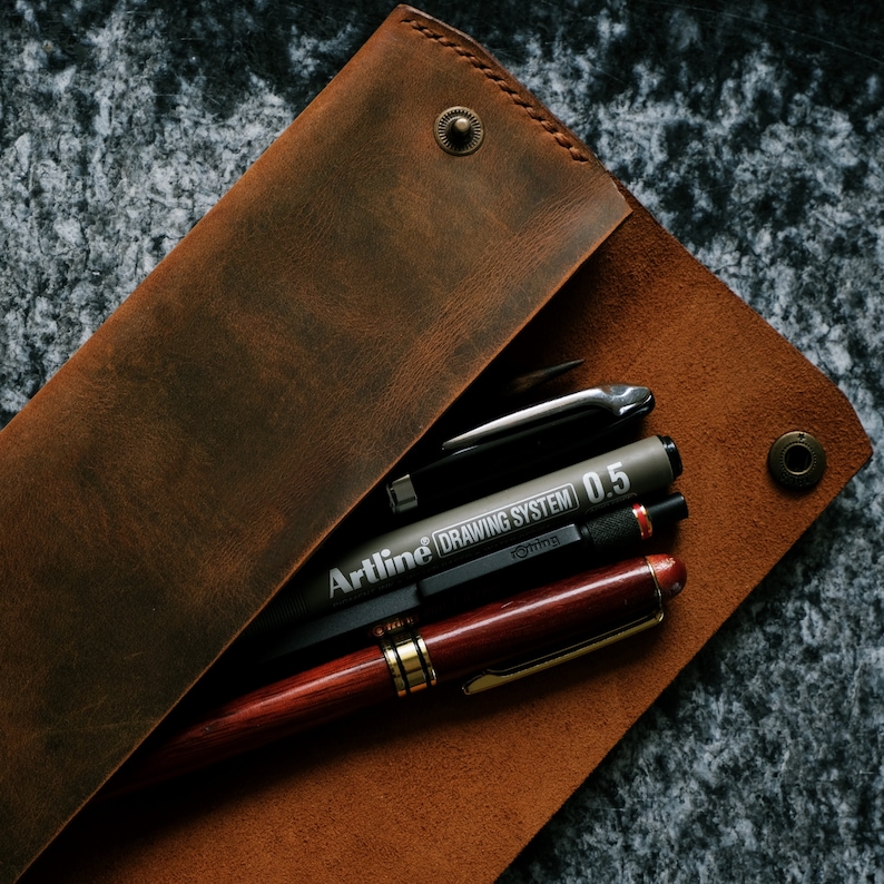 Genuine Leather Pencils and pen Case, Leather pencil holder, Fountain Pen Holder, Gift for coworkers - Image 3
