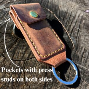 Handmade Leather Keychain Wallet Toothpick & Cash Holder, Leather Hunters keychain with 3 compartments