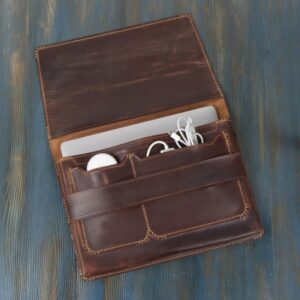 Leather Laptop Sleeve 16'' Bag for Laptop Computers, with Computer Compartment, Accessory and Tablet Pockets