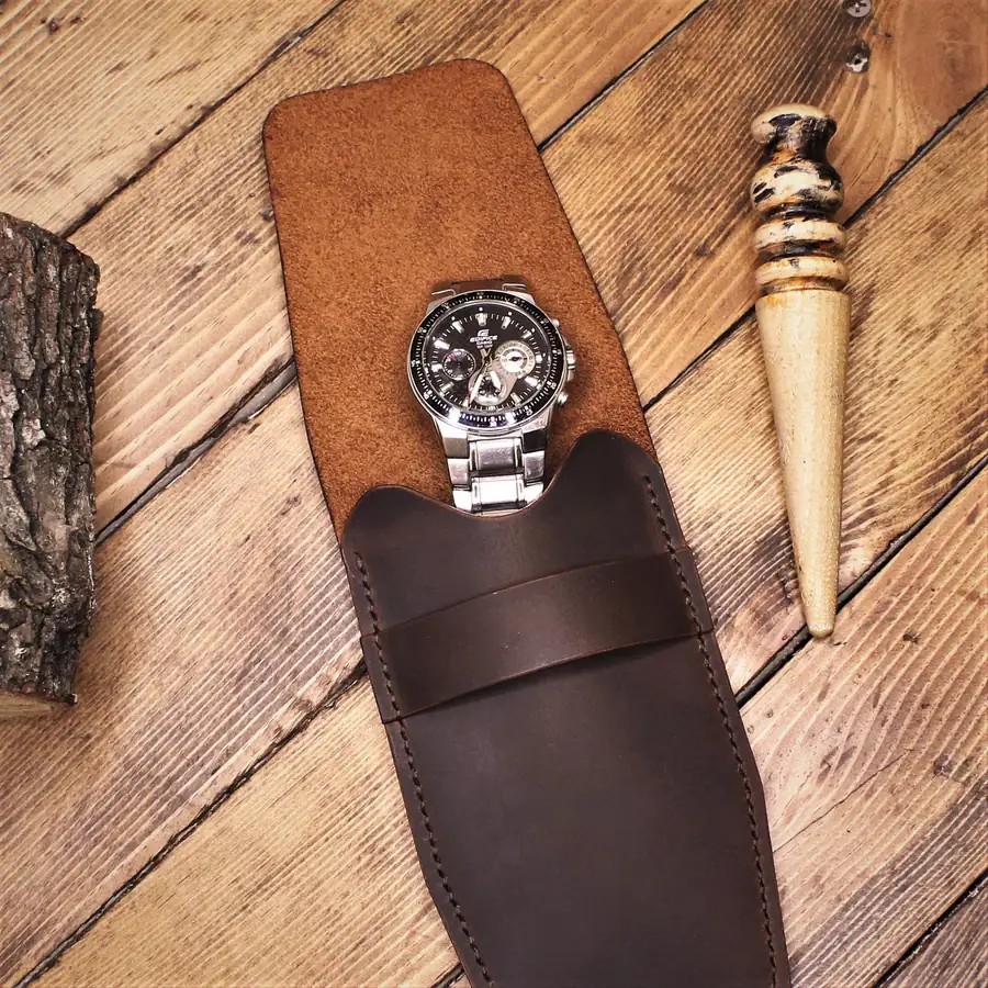 Genuine Leather Watch Case/Watch Pouch, LEATHER HUNTERS watch case for one watch - Image 5