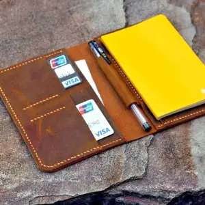 Vintage leather cover for mini notebook 3.5"x 5.5" / distressed leather travel journal cover with card pen slot, note pad also include in it
