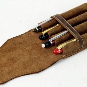 Vintage genuine leather pen pouch for 4 jumbo pens – rustic distressed finish