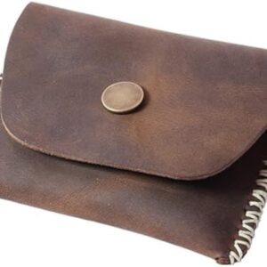 Handmade Vintage Leather Wallet - Slim Front Pocket Credit Card Holder, Hand-Stitched Genuine Cowhide Wallet for Men & Women, Holds 4-8 Cards + Cash (Cross stitching, Large Flap Wallet)