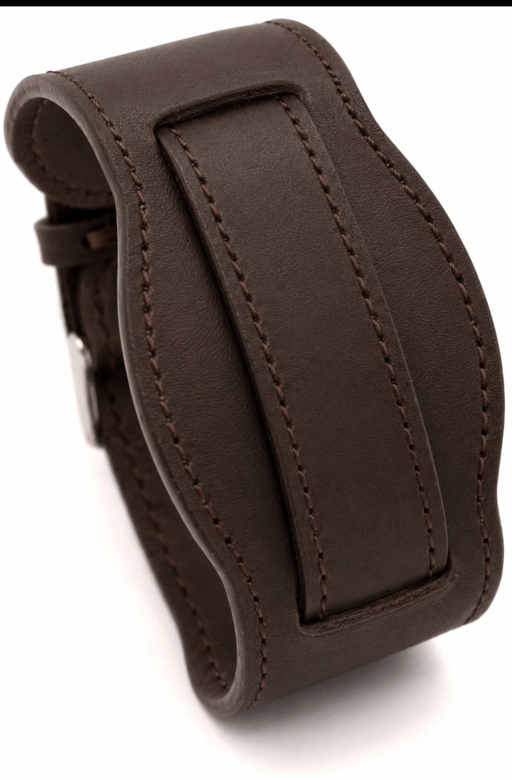 Watch band plus cuff bracelet one piece style stitched leather watch band 20mm with handmade wide cuff pad bracelet brown bracelet - Image 4