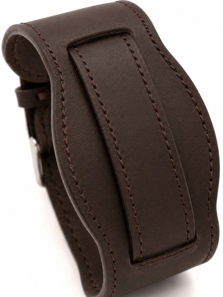 Watch band plus cuff bracelet one piece style stitched leather watch band 20mm with handmade wide cuff pad bracelet brown bracelet - Image 2