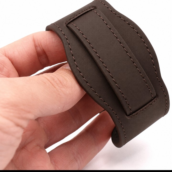 Watch band plus cuff bracelet one piece style stitched leather watch band 20mm with handmade wide cuff pad bracelet brown bracelet