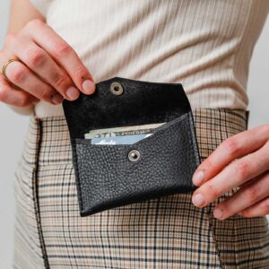 Mini Envelope Wallet textured black color leather wallet card holder