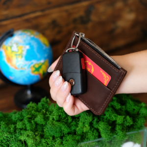 Keychain wallet leather card holder key chain Small pouch Mini coin purse key fob Genuine leather card holder Dad gift