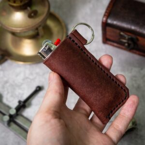 Handmade Leather Lighter Case, Dark Brown Lighter Sleeve Keyring