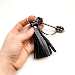Leather tassel keychain, Black colour small tassel.