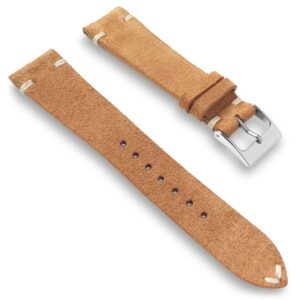 Tan Suede vintage style Two-Side Stitch Naturally Textured Leather Watch Band Strap 22mm,